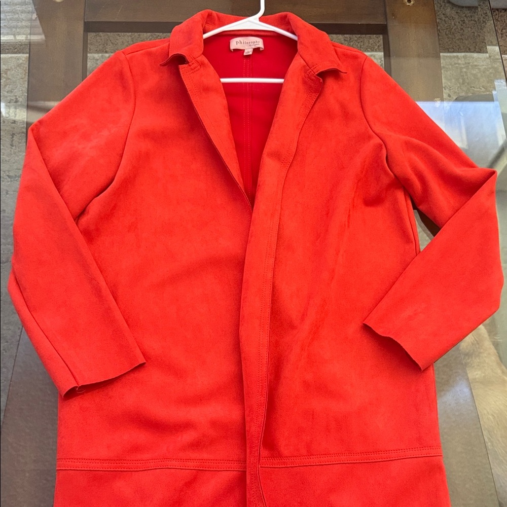 Philosophy orange Women's long car coat.